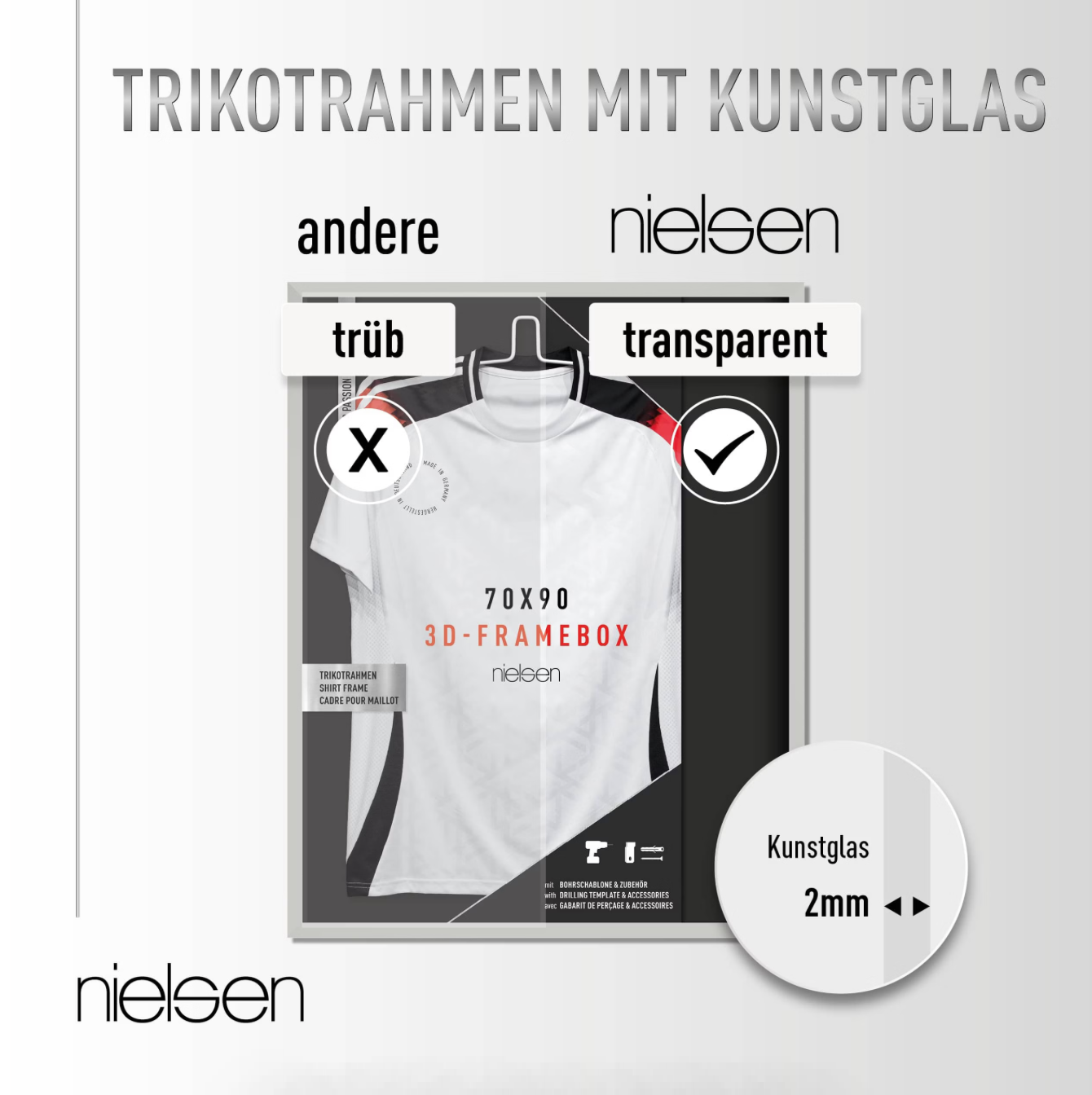 Aluminium Nielsen Trikotrahmen 70cm x 90cm Silber